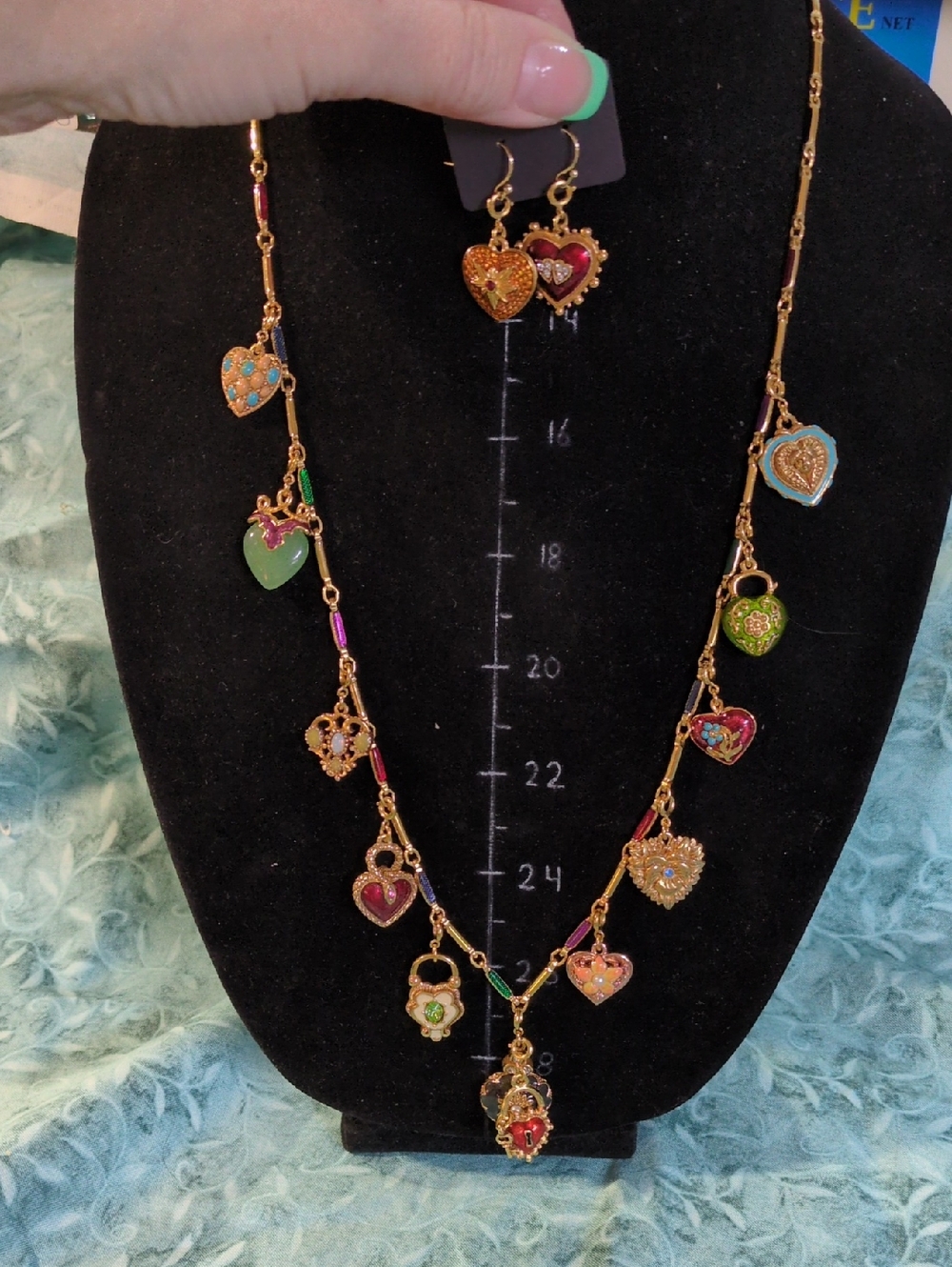 Vintage Joan Rivers Heart Charm Necklace and Earrings Set